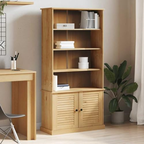 Teenpull VIGO Bücherregal 85x35x170 cm, Massivholz Kiefer Honigwachs-Finish, rustikaler Standregal mit Türen, Holzregal für Wohnzimmer, Schlafzimmer, Büro