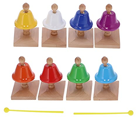 8-teiliges Handglocken-Set, 8-Noten-Schlaginstrument, Bunte Metall-Handglocken mit Holzstütze und Trommelstöcken, sichere, Glatte Oberfläche für den frühen Musikunterricht für