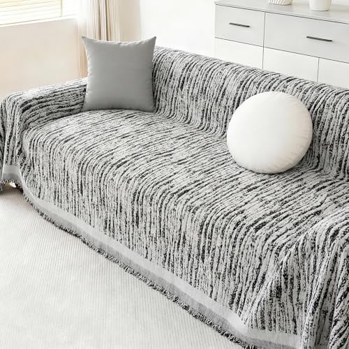 Edlbaegy Chenille Sofa Überzug 2 3 Sitzer Modern Sofabezug Ecksofa L Form Waschbar Couch Überzug U Form AB Seiten Sofa Überwurf mit Quaste Sofaschoner Sofaschutz für Wohnzimmer Schwarz 180x260cm