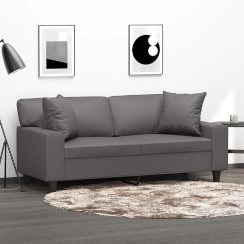 Mimdixy Sofa für Das Schlafzimmer,2-Sitzer-Sofa mit Zierkissen Grau 140 cm Kunstleder Bodensofa