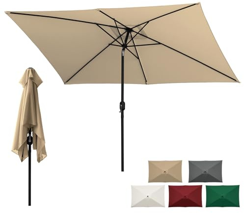 Tysobes Parasol de jardin rectangulaire 2 x 3 m, protection solaire UPF 50+, avec manivelle, pour terrasse, balcon, piscine, sans socle, taupe