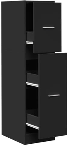 Mhdvray Apothekerschrank Schwarz 30x41x118 cm aus Holzwerkstoff, klassisches Design mit 3 Schubladen, Geräteschrank für Büro Küche Flur