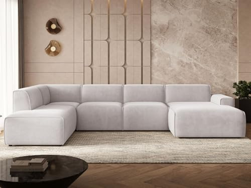 GRAINGOLD Belluno Sofa 378x220 cm, Sofa für Wohnzimmer, Cord-Stoff, 6-Sitzer Couch, Modernes Design (Grau, Links)