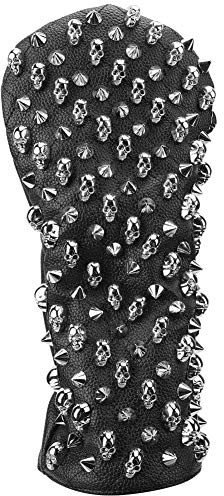 Skull Rivet Putter Cover, PU Headcover in Silver, Elastic-Fit Protective Cover for All Club Sizes (Large)