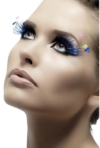 Smiffys Cils, bleus, avec plumes, colle incluse