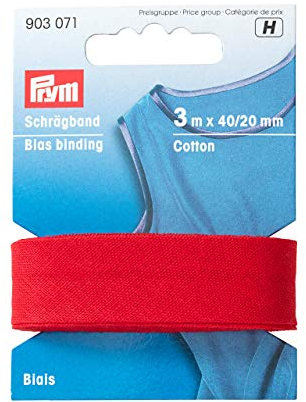 Prym 903071 Schrägband Baumwolle, rot, 100% CO, 20 mm Falzung: 40/20 mm | 3 m