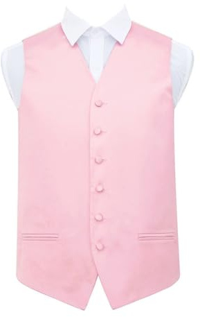 DQT Mens Plain Glossy Satin Classic Waistcoat - Wedding, Business & Formal Suit Vest