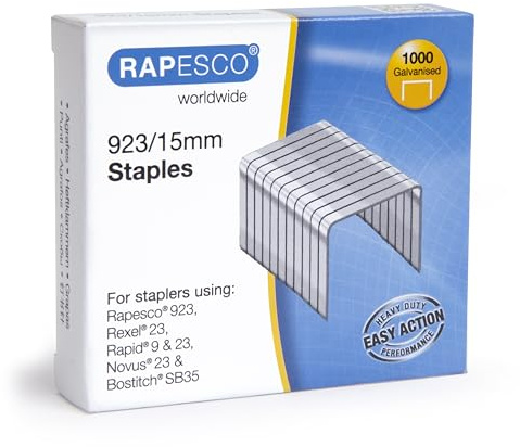 Rapesco 1239 Type 923/15 mm Galvanised Heavy Duty Staples, Pack of 1000