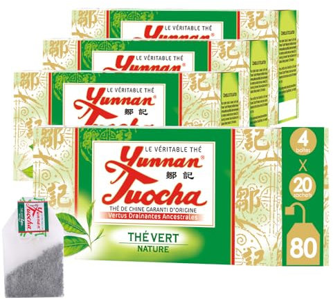 Yunnan Tuocha Zouji - Thé Vert Naturel - Antioxydants - 80 Sachets (4x20)- 160g - Origine Yunnan Garantie