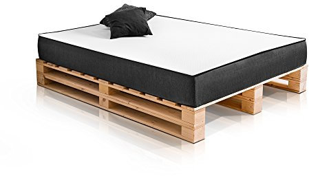 PALETTI Massivholzbett Duo Holzbett Palettenbett Bett aus Paletten mit 11 Leisten, Palettenmöbel Made in Germany, 180 x 200 cm, Fichte Natur