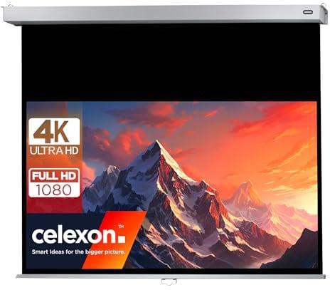 celexon Pro Plus Écran de Projection Manuel 90 | 200x113 cm 16:9 | Écran 4K, Full-HD Extensible manuellement pour Les présentations de Bureau et Le Home Cinéma | Montage Mural & au Plafond