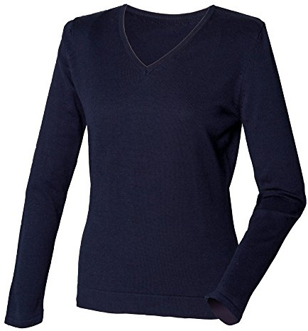 Henbury Womens/Ladies 12 Gauge Fine Knit V-Neck Jumper / Sweatshirt (S) (Navy)