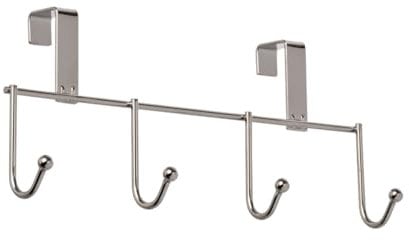 WENKO Tür-Hakenleiste, Vier Haken für Handtücher und Geschirrspültücher, zum Einhängen an Schublade und Schranktür, geeignet für Bad und Küche, aus verchromten Metall, 24 x 10 x 6 cm