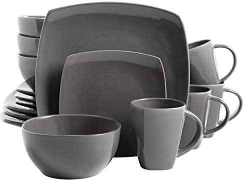 Gibson Home 97558.16RM Square Reactive Stoneware Soho Geschirrset, Steinzeug, Grau