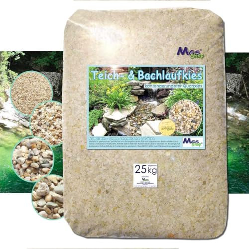 MGS SHOP Teich- & Bachlauf - Kies Quarzkies gerundet kalkfrei nährstoffrei DIN 4924 Einbau & Unterbau -fähig 5,6-8mm