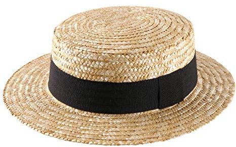 Classic Italy - Chapeau canotier Paille Paille Finement tressée Homme ou Femme Canotier - Taille 60 cm - Naturel
