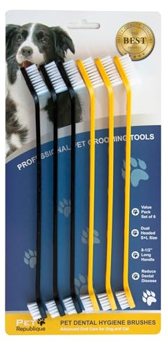 Pet Republique Dog Toothbrush Set of 6 – Dual Headed Dental Hygiene Brushes for Small to Large Dogs, Cats, and Most Pets