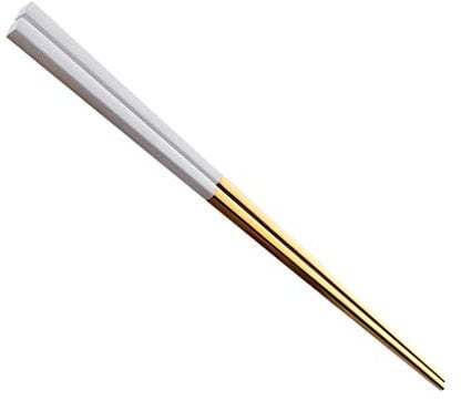 10 Pairs Fashionable and exquisite Korean stainless steel chopsticks (White+Gold)