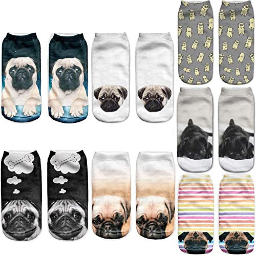 Angelteers Unisex-Knöchelsocken mit Mops-Motiv - mehrfarbig - Einheitsgröße