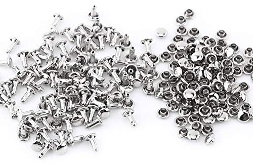 Rivet Cuir Set,Akozon 100pcs 6x8mm Double Casquette Rivet clous en métal tubulaire pour cuir Craft réparation de décoration(Argent)
