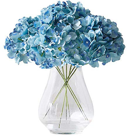 Kislohum Künstliche Hortensien, Seidenblumen, Blütenköpfe mit langen Stielen für Hochzeitsgestecke, Blumensträuße, DIY-Blumendekoration, Heimdekoration, 10 Stück, Petrol