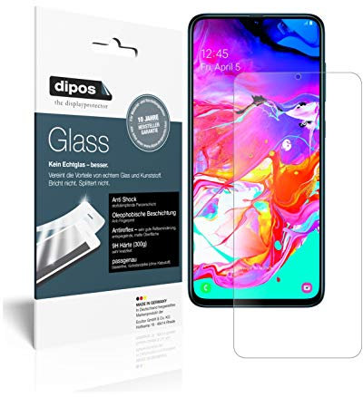 dipos I 2X Displayschutz matt kompatibel mit Samsung Galaxy A70 Schutzfolie 9H Anti-Shock (bewusst Kleiner als das Glas, da Dieses gewölbt ist)