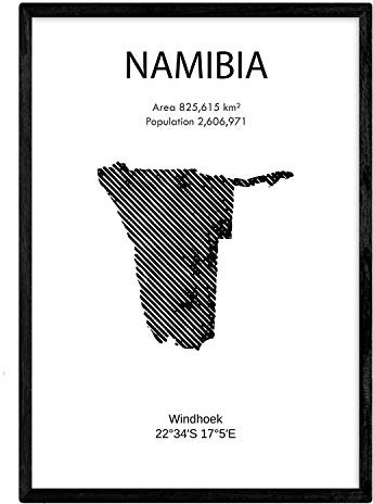 Poster von Namibia. Blätter von Ländern und Kontinenten. A3 Größe