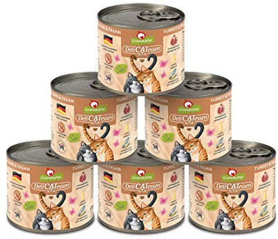 GranataPet DeliCatessen Truthahn & Fasan, Nassfutter für Katzen, Katzenfutter für Feinschmecker, Futter ohne Getreide & ohne Zuckerzusätze, 6 x 200 g