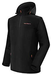 Acme Projects Veste Softshell pour homme avec capuche amovible, imperméable, respirante, 8000 mm / 5000 g, fermeture éclair YKK (moyenne, noire)