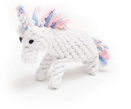 Pet London Teething & Chewing Rope Toy Animals - 100% Natural Cotton Mix Flossing & Teething Rope Characters 7.5 - Duck Panda Squirrel Rabbit Pig Unicorn Flamingo (Unicorn)