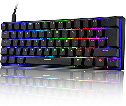 UK Layout 60% True Mechanical Gaming Keyboard Type C Wired 62 Keys LED Backlit USB Waterproof Keyboard 14 Chroma RGB Backlight Full Anti-ghosting Keys for Computer/PC/Laptop/MAC (Black/Brown Switch)