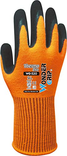 Wonder Grip WG-320 Thermo Lite - Arbeitshandschuhe mit Kälteschutz, doppelte Latexbeschichtung, Anti-Rutsch, Schutzhandschuhe für sicheres Greifen, gr XL / 10, Orange