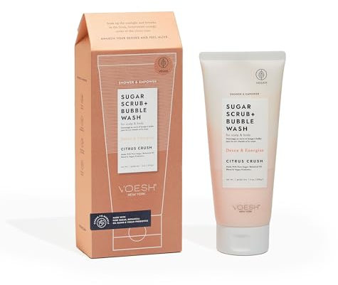 VOESH Sugar Scrub + Bubble Wash - Körperpeeling & Body Wash - Vegane Körperpflege - Reinigt, peelt, schäumt & spendet Feuchtigkeit - Citrus Crush
