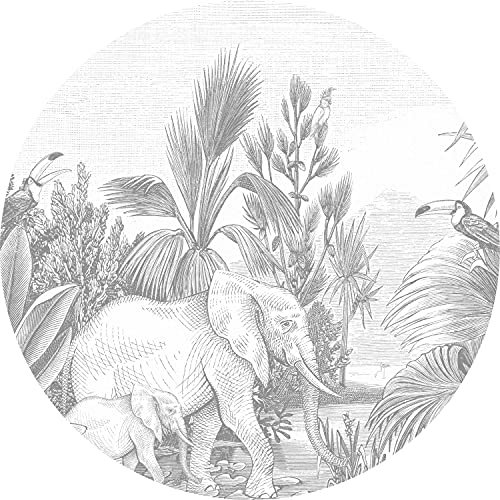 ESTAhome papier peint panoramique rond adhésif jungle gris - 159086 - Ø 140 cm