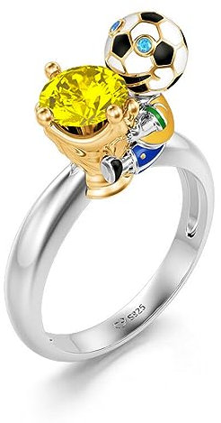 Jeulia Sterling Silber Fußballmannschaft Ring Hug Me You're My Champion Fan 2022 Gedenkring rund um die Weltmeisterschaft in Katar 1.5 ct Rundschliff Zirkonia Verlobungsring (57(18.1), Brazil)