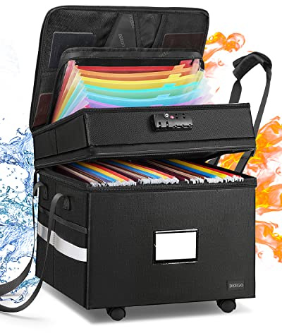 DEEGO 3 Layer Rolling File Box, Fireproof Document Box with Wheels