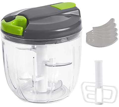 Zwiebelschneider, 900ml Gemüseschneider Manuell Zwiebel Zerkleinerer BPA-Frei, Zwiebelhacker Hacken & Mischen für Gemüse, Zwiebeln, Knoblauch, Ingwer, Nüsse, Kräuter, Früchte (Grau grün)