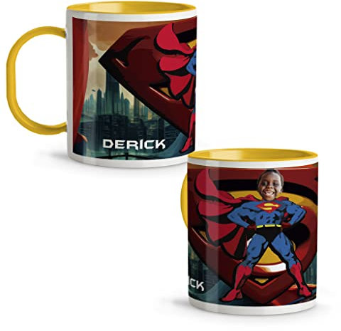 LolaPix Tazza da supereroe. Personalizzato con foto e nome. Bicchiere di plastica per bambini. 330 ml. Tazza originale. Tazza per bambini. Regali originali. SUPER MAN