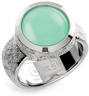PiArt Chrysopras Ring Ovalis 925er Silber 12 mm großer Edelstein Grün, Ringgröße:65