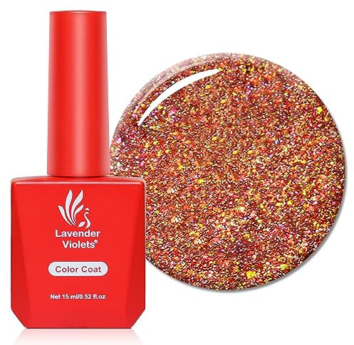 Lavender Violets 15ml Gel Nail Polish Red Gold Shimmer Star Shine UV LED Soak Off Nail Lamp Curing Manicure Pedicure Larger Content Salon Quality A0682