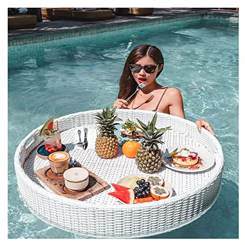 Bandeja de Servicio Flotante de Lujo Mesa de Bandeja de Piscina, Mesa y Barra de Bandeja de Servicio Flotante, Bandeja de Desayuno Flotante Impermeable de ratán de 80x15 cm, Bandej