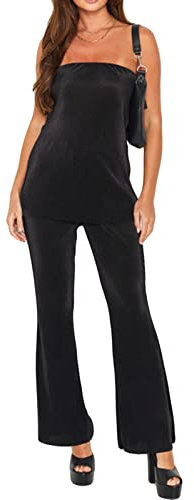 Geagodelia Damen Zweiteiler Sommer Hosenanzug Elegant Outfits Kleidung 2 Teiler Set Top Oberteil + Hose Y2k Aesthetic Clothes Loungewear Anzug (A - Schwarz (Tube Top), M)