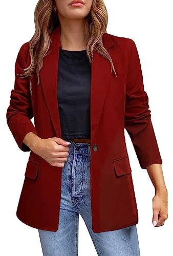 L9WEI Blazer para mujer, de manga larga, para el tiempo libre, para negocios, otoño, informal, blazer para mujer, chaqueta blazer de solapa de color liso