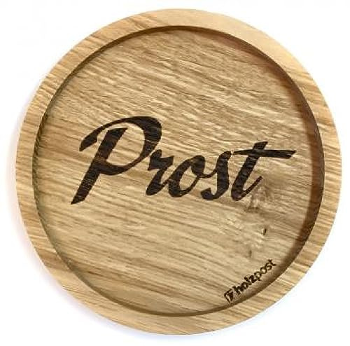 Holzpost - BD110 - Untersetzer aus Eiche - graviert und geölt - d=11,2cm, Prost, Innendurchmesser 10cm, Höhe 1,8cm