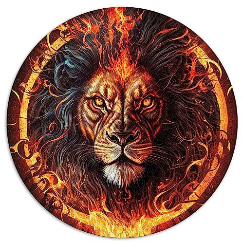 1000-teiliges rundes Puzzle mit Feuerlöwenkopf, runde Puzzles für Erwachsene und Kinder ab 12 Jahren. Papppuzzles, Lernspiel für Erwachsene Kinder. Größe: 67,5 x 67,5