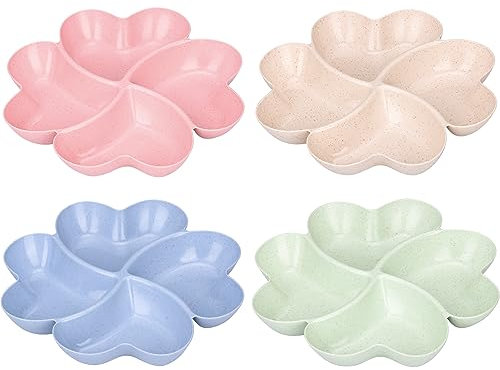 4 Piezas Plato de Snacks, Plato Aperitivos de 4 Compartimentos, Bandeja Aperitivos de Plástico Reutilizable para Almacenar Nueces Frutas Dulces Snacks - 21.5 x 3.2cm