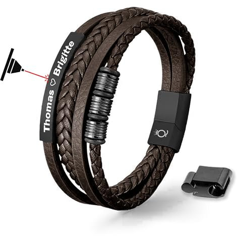 UNIQAL | Personaliesiertes Lederarmband mit Gravur SHAPE Herren Damen | Leather Bracelet mens | Magnetverschluss | handgemacht in Germany (Braun, 21.00, Zentimeter)