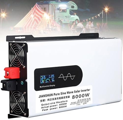 5000W 6000W 8000W 9000W 12000W Convertisseur Pur Sinus DC 12V 24V 48V 60V 72V 96V à AC 220V/230V -2 Prises AC Onduleur Solaire à Onde Sinusoïdale Pure Transformateur,8000W-12V