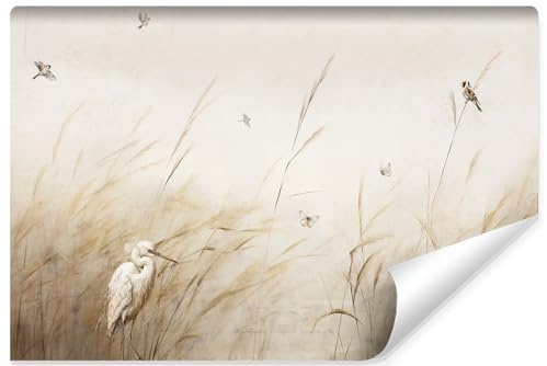Muralo Fototapete Vlies 3D, Vögel, hohen Gras, Kunstdruck - 254x184 cm | Beeindruckendes 3D-Design, hochauflösender Druck - ideal für Wohnzimmer und Schlafzimmer, Ein außergewöhnliches Raumerlebnis