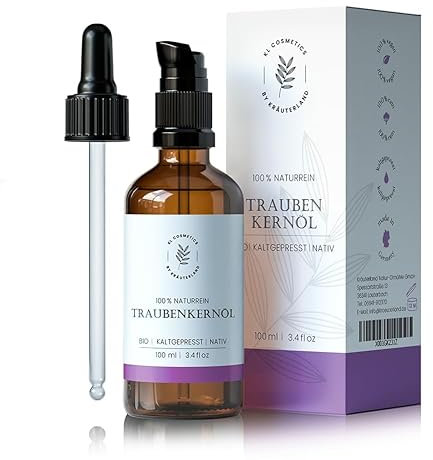Kräuterland - Traubenkernöl Bio Hautöl 100ml - 100% rein, kaltgepresst - Pflege für Gesicht, Körper, Haare - für trockene und empfindliche Haut - in Premium Qualität